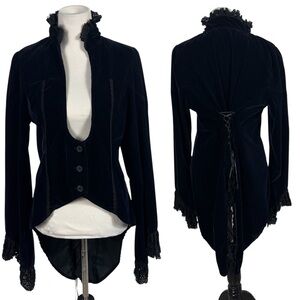 VTG Dracula Velvet Ruffled Gothic Long Sleeve Victorian Tailcoat Jacket Size 2XL